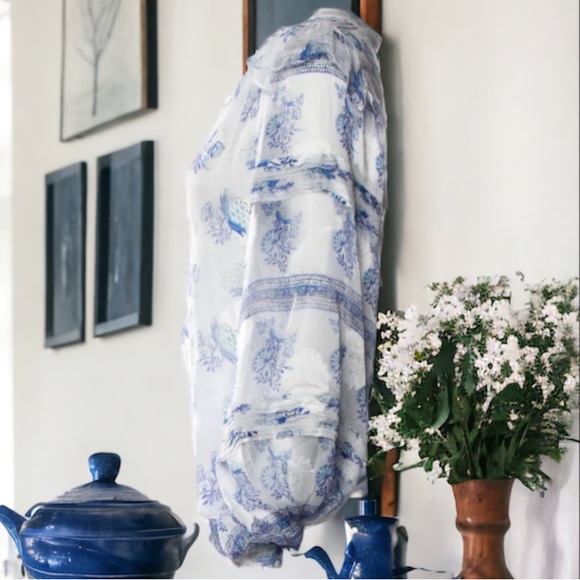 HEMANT AND NANDITA Blue/White Boho Top With Camisole Size Large $275 - Picture 5 of 16